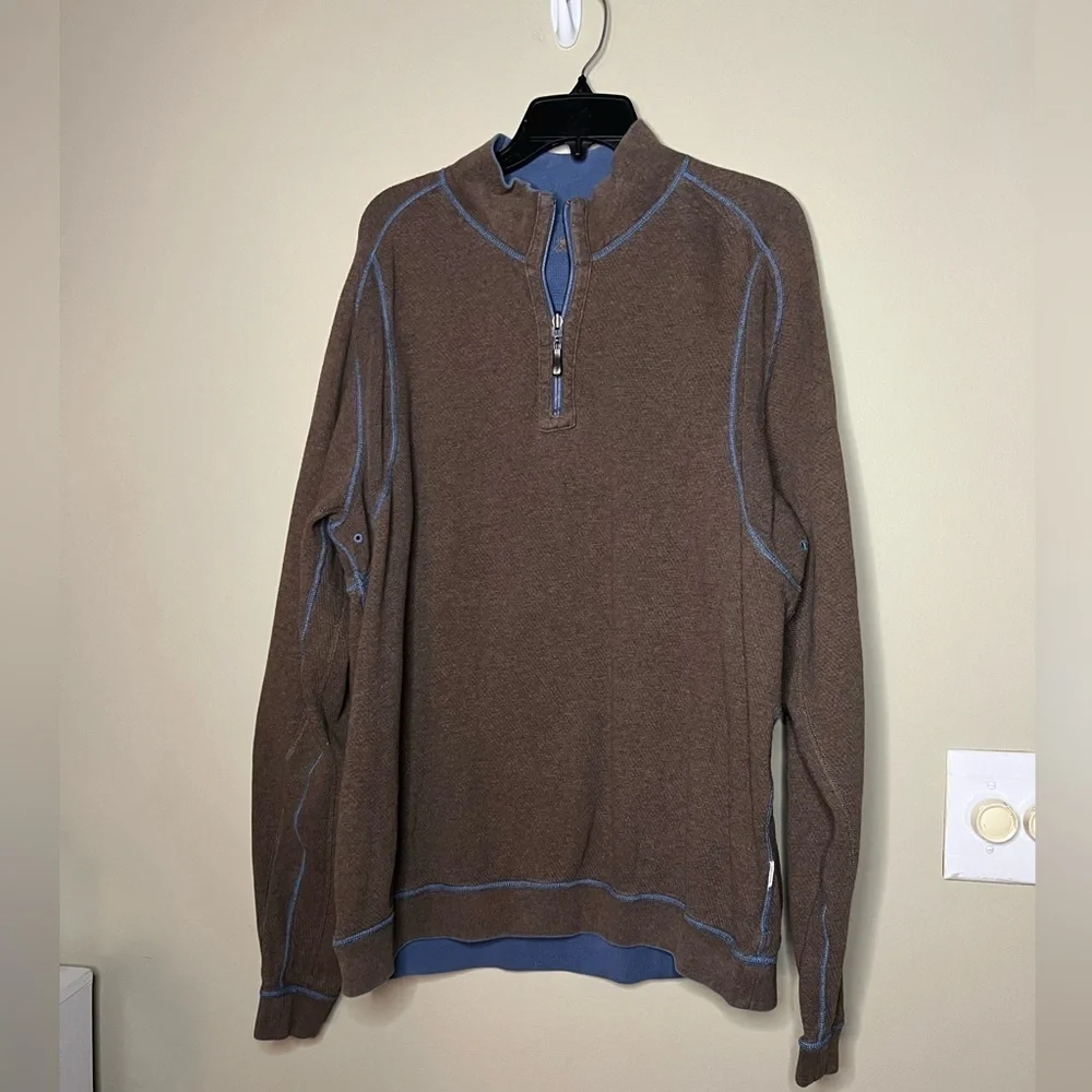 Tommy Bahama Flip shore Half Zip Reversible Pullover Blue Brown L/XL